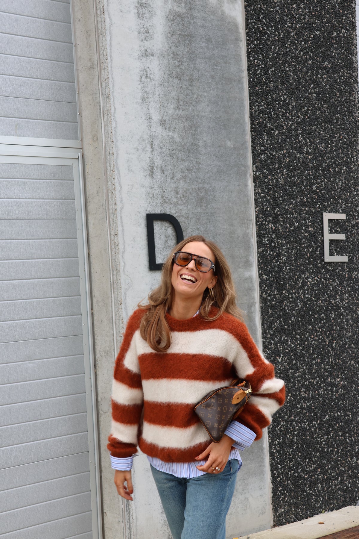 Kiana gestreepte fluffy knit roest