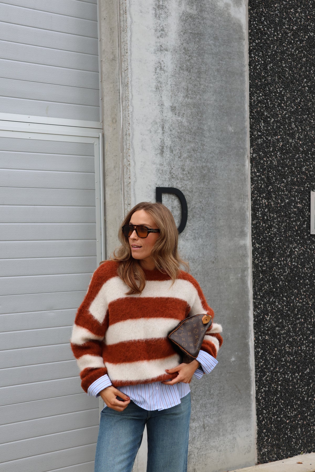 Kiana gestreepte fluffy knit roest