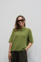 Florien knit met korte mouwen olijfgroen