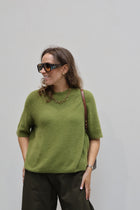 Florien knit met korte mouwen olijfgroen
