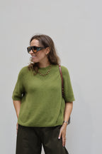 Florien knit met korte mouwen olijfgroen