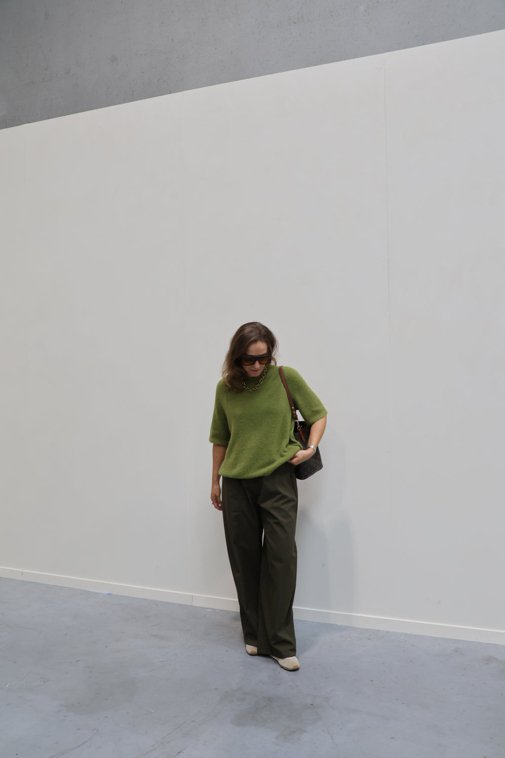 Florien knit met korte mouwen olijfgroen
