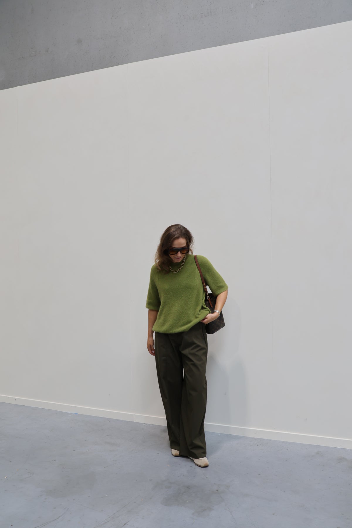 Florien knit met korte mouwen olijfgroen