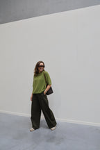 Florien knit met korte mouwen olijfgroen