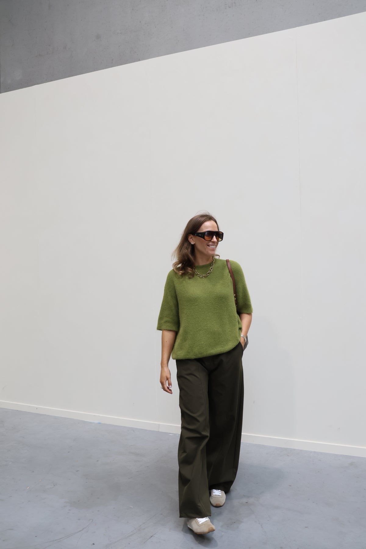 Florien knit met korte mouwen olijfgroen