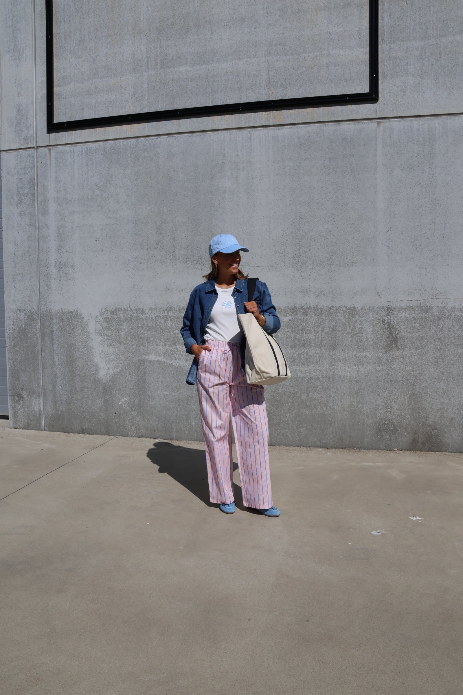 Winnie gestreepte broek met detail roze