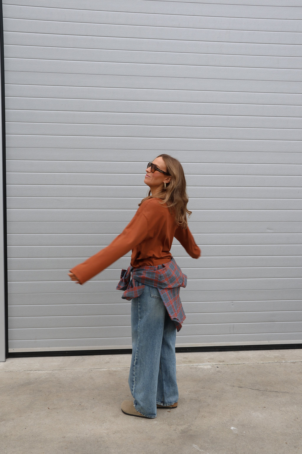 Lena carreaux hemd grijs/oranje