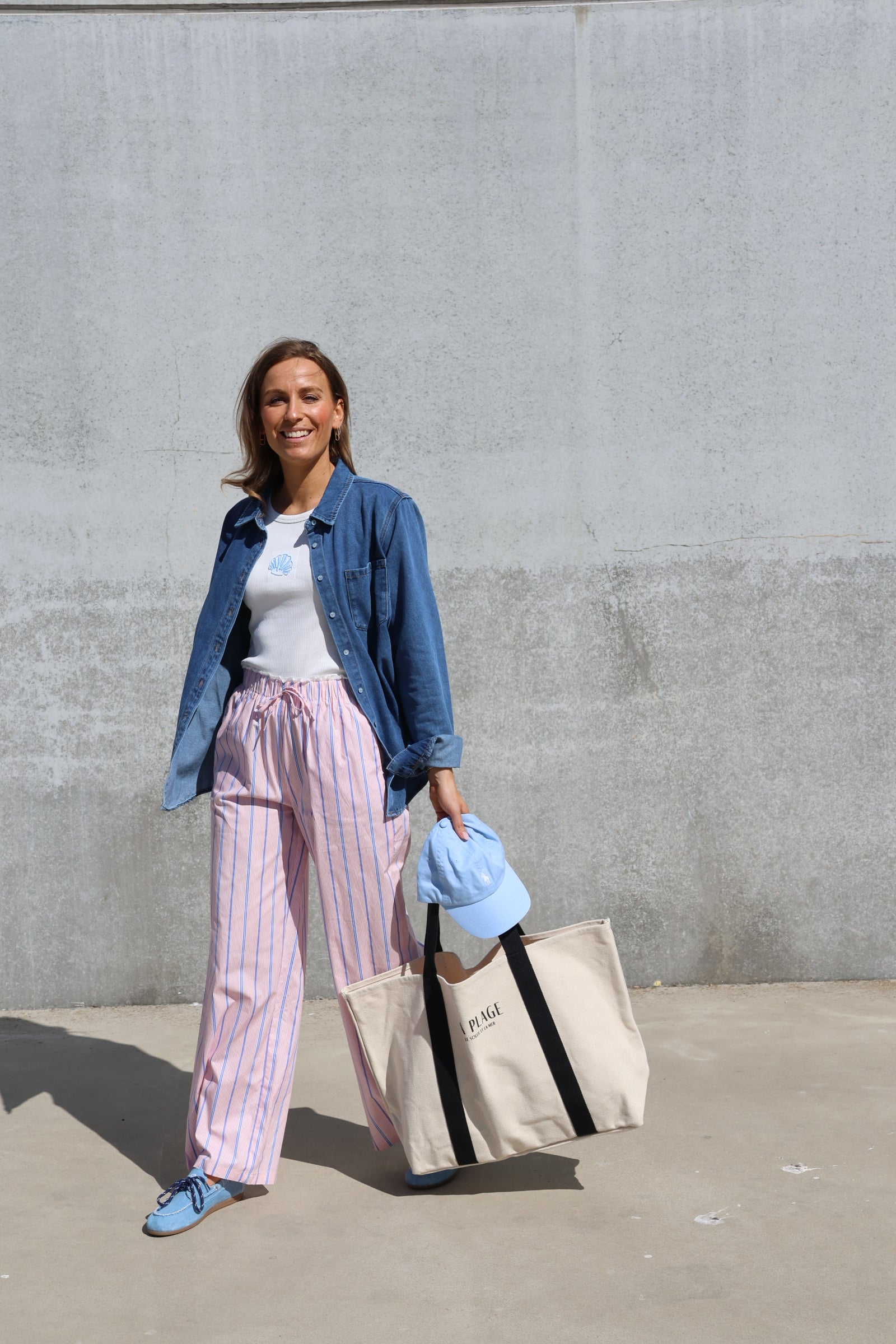Winnie gestreepte broek met detail roze