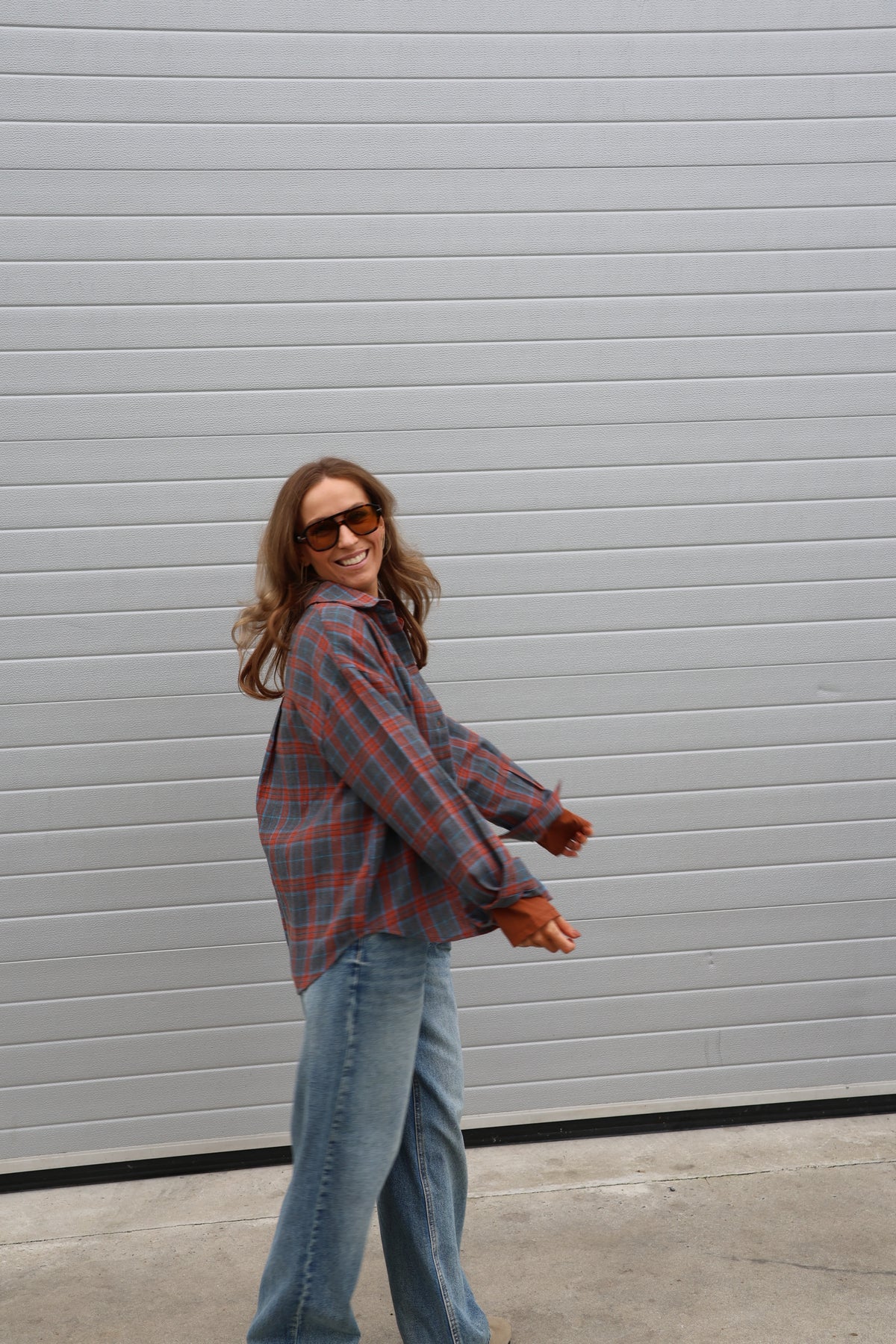 Lena carreaux hemd grijs/oranje