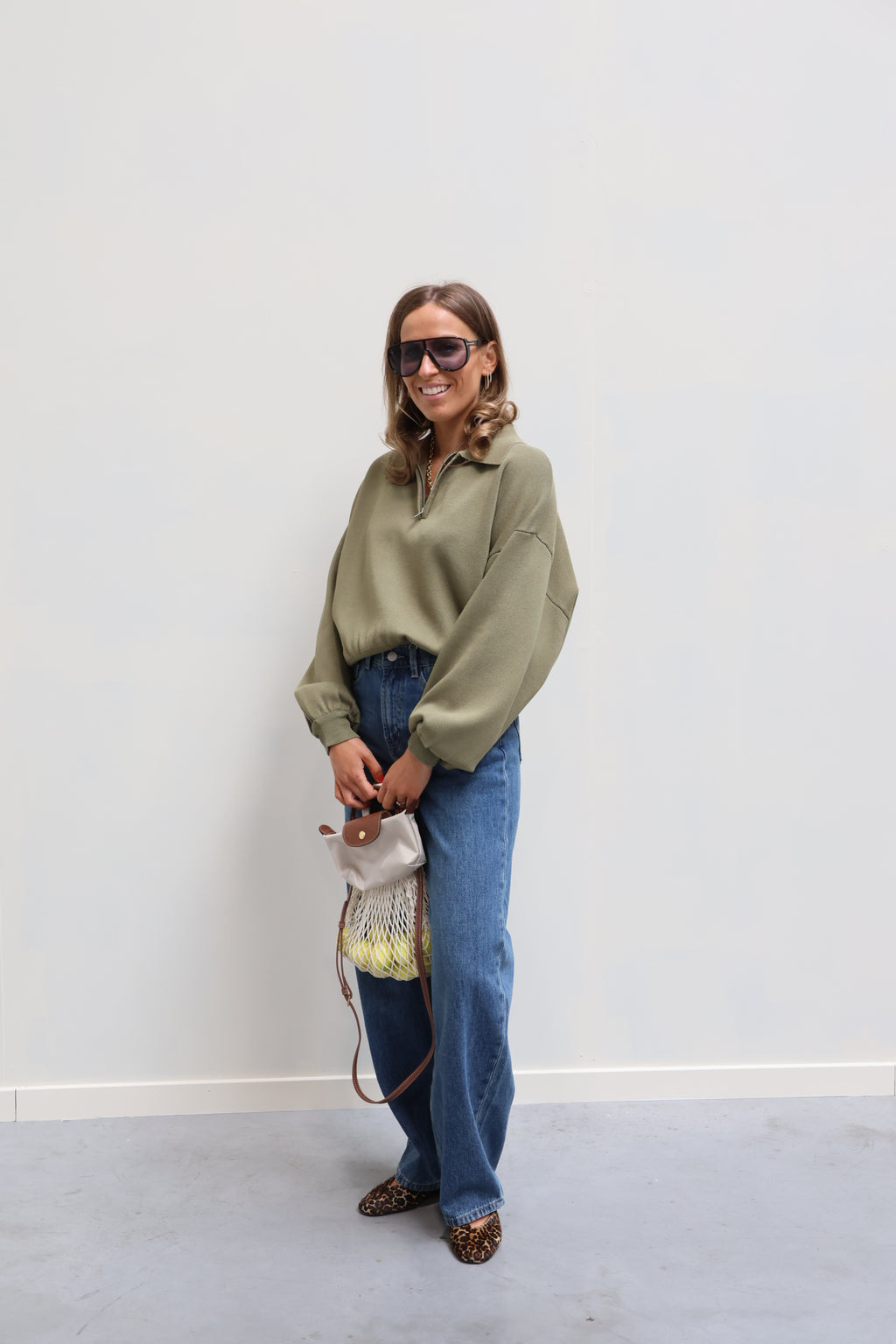 Ines cropped zipper sweater olive
