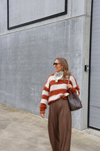 Kiana gestreepte fluffy knit roest