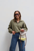 Ines cropped zipper sweater olive