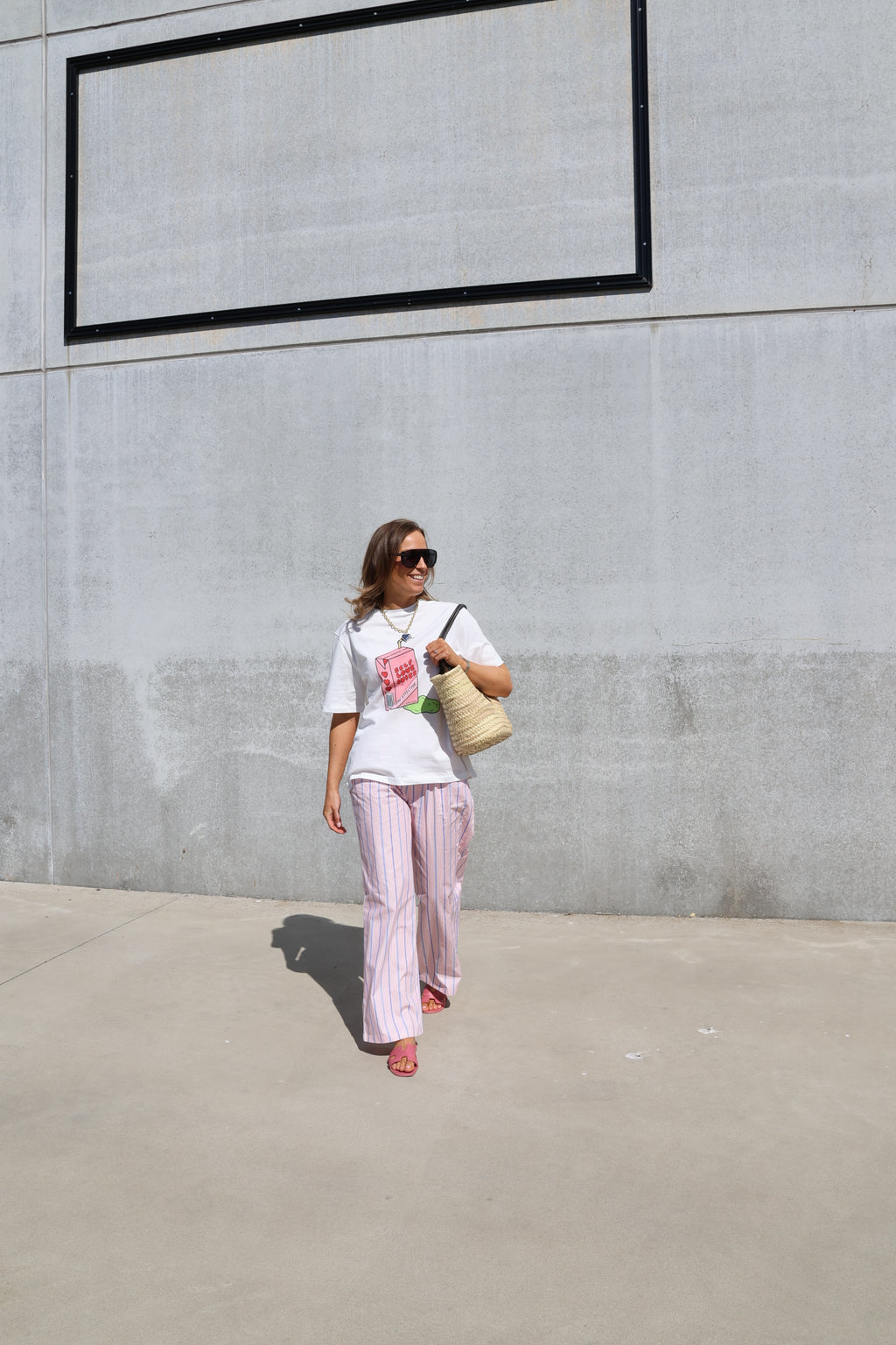 Winnie gestreepte broek met detail roze