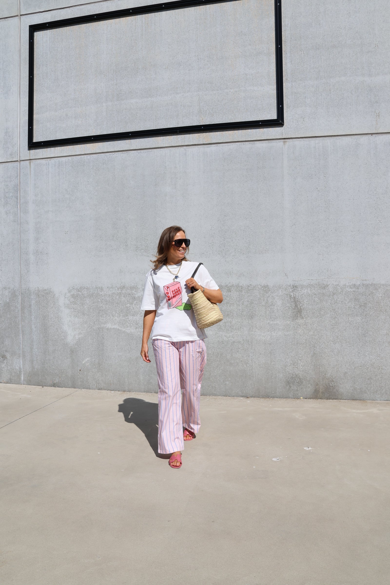 Winnie gestreepte broek met detail roze