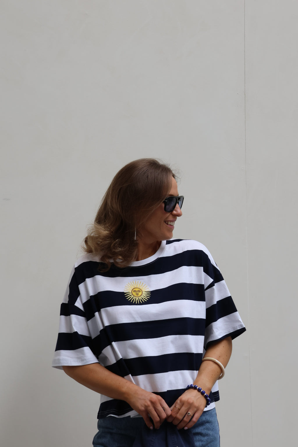 Sol gestreepte T-shirt marine/wit