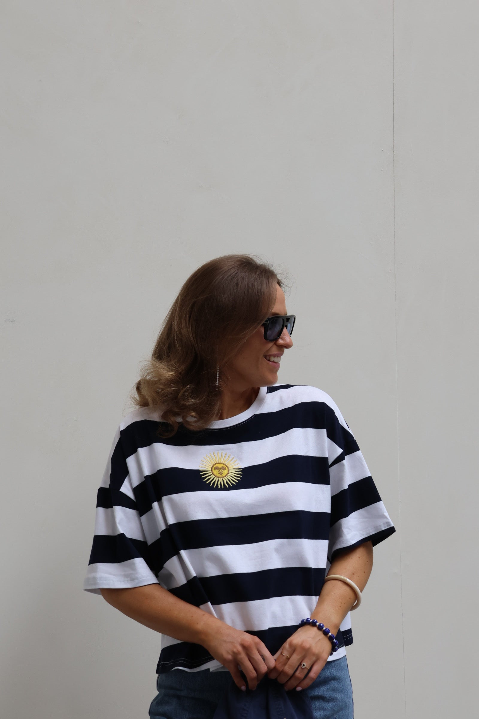 Sol gestreepte T-shirt marine/wit