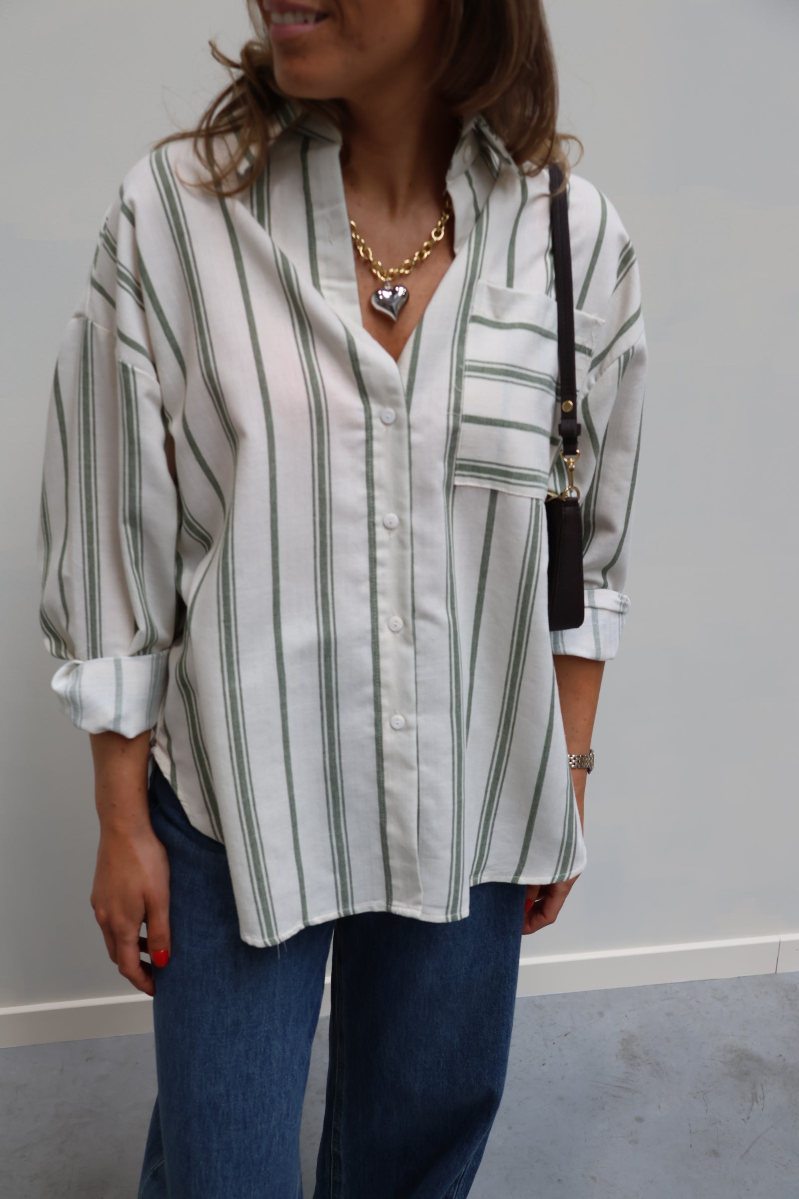 Laure gestreept hemd kaki