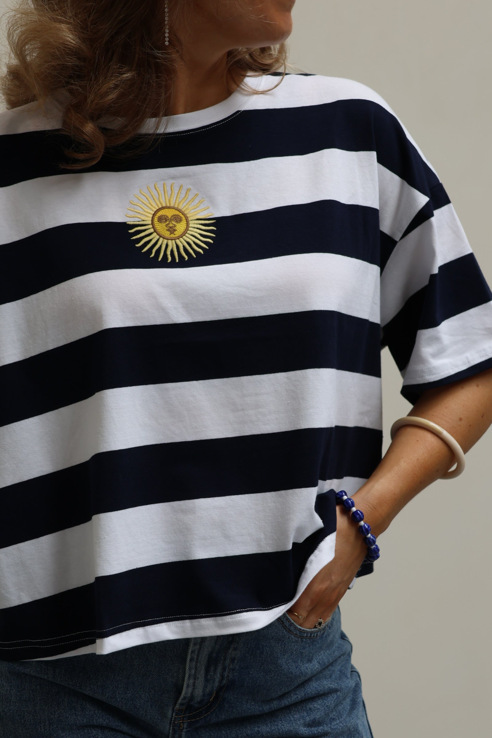 Sol gestreepte T-shirt marine/wit