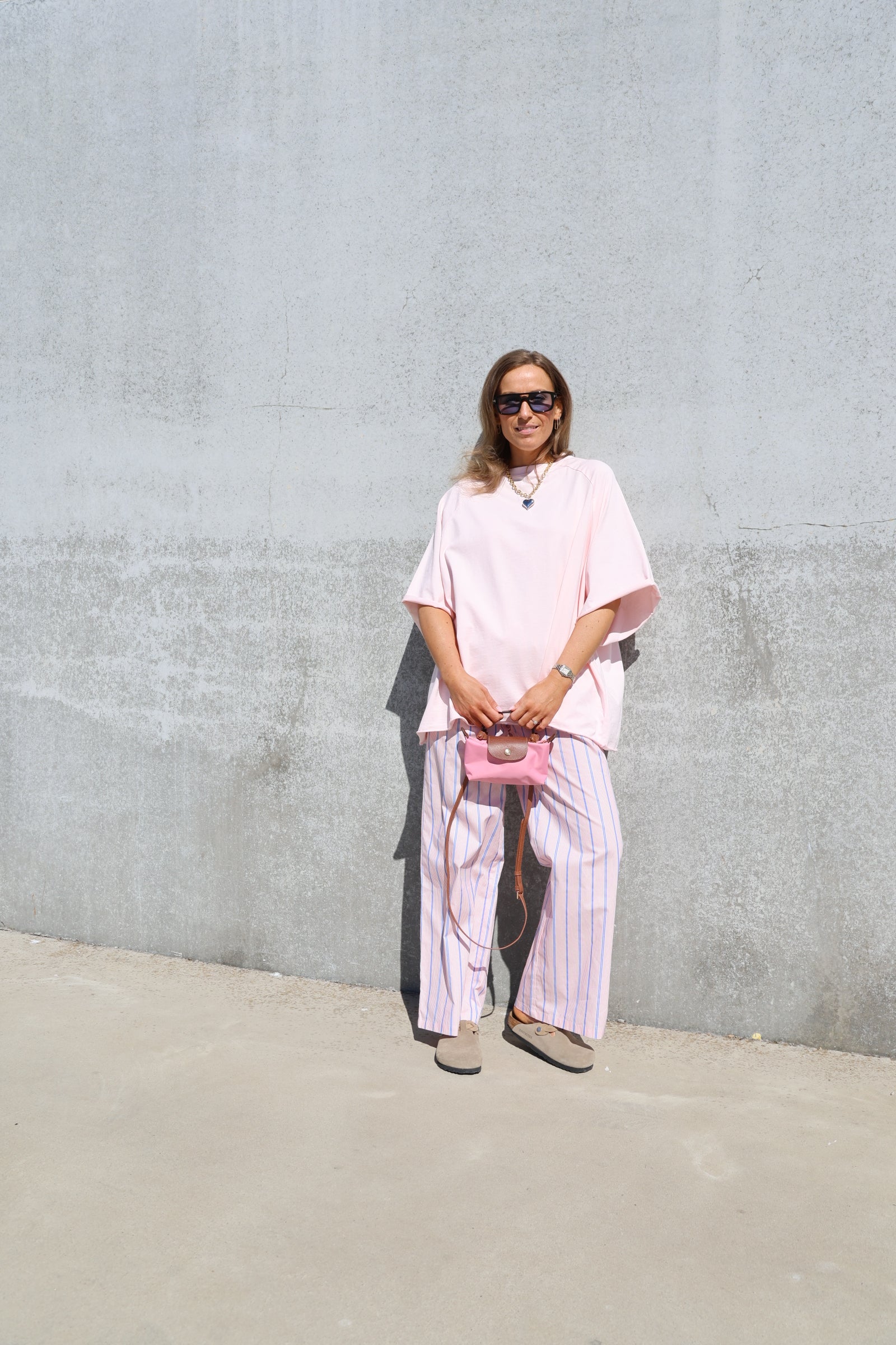 Winnie gestreepte broek met detail roze
