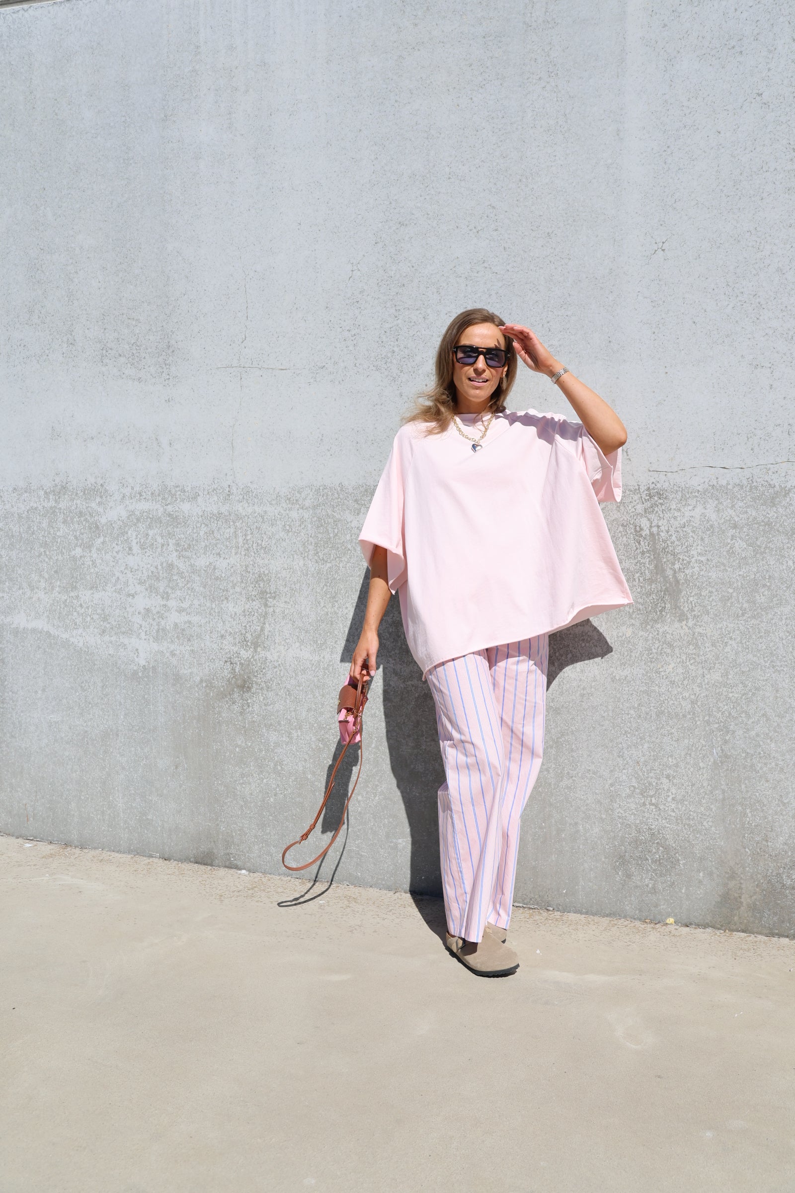 Winnie gestreepte broek met detail roze