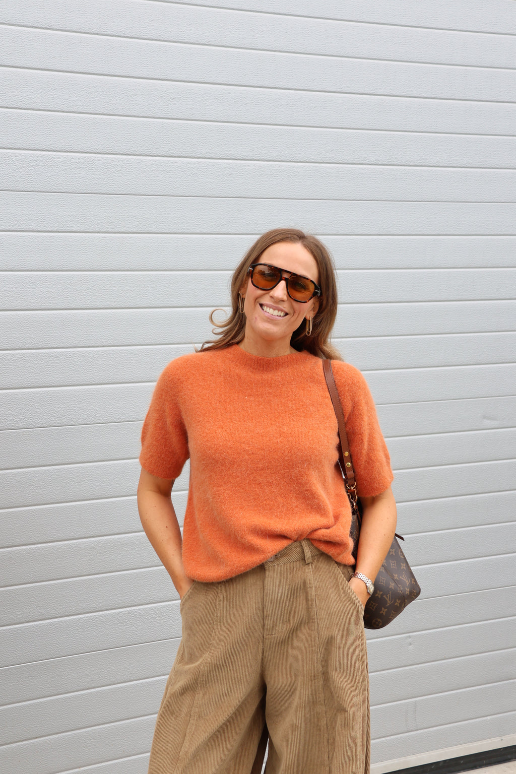 Florien knit met korte mouwen oranje