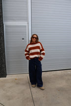 Kiana gestreepte fluffy knit roest