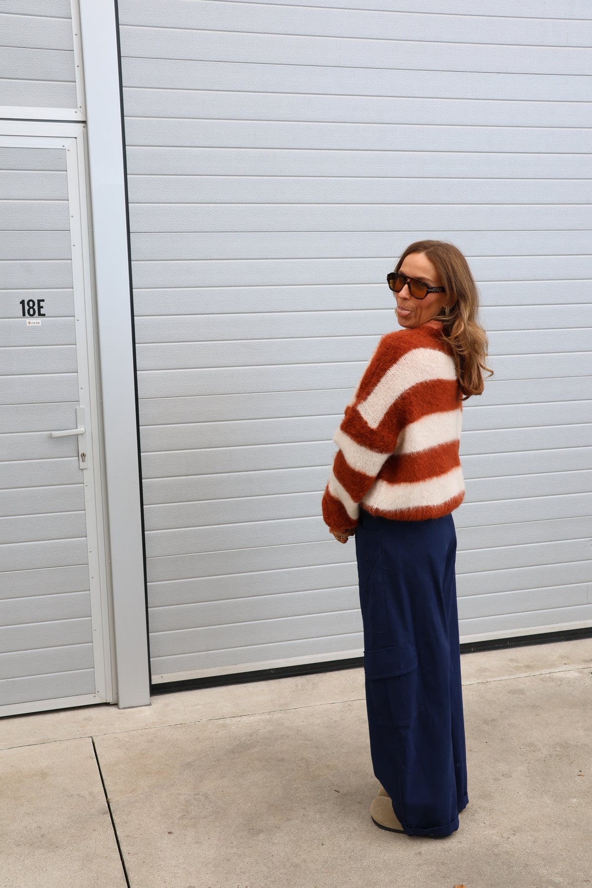 Kiana gestreepte fluffy knit roest
