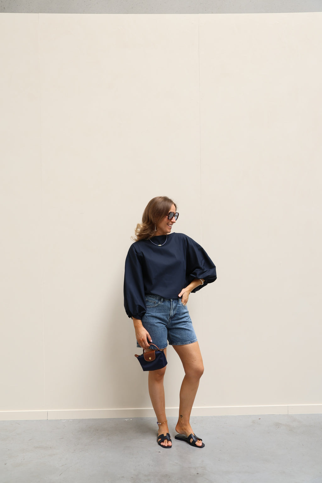 Vive blouse met wijde mouwen marine