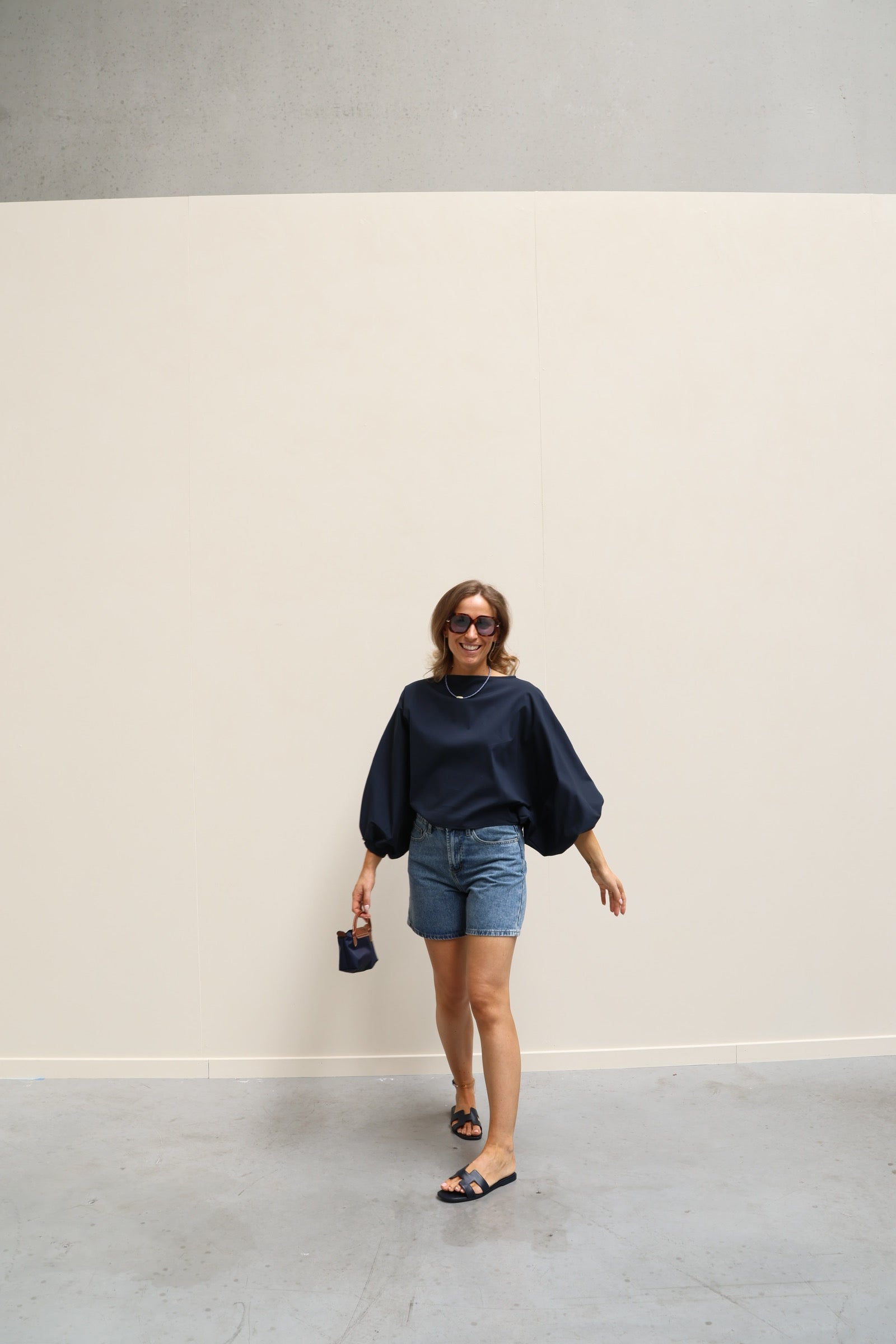 Vive blouse met wijde mouwen marine