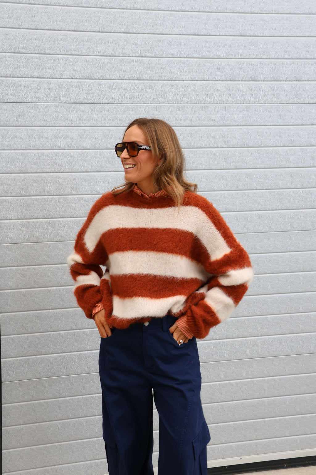 Maud cargo broek met rekkerband inktblauw