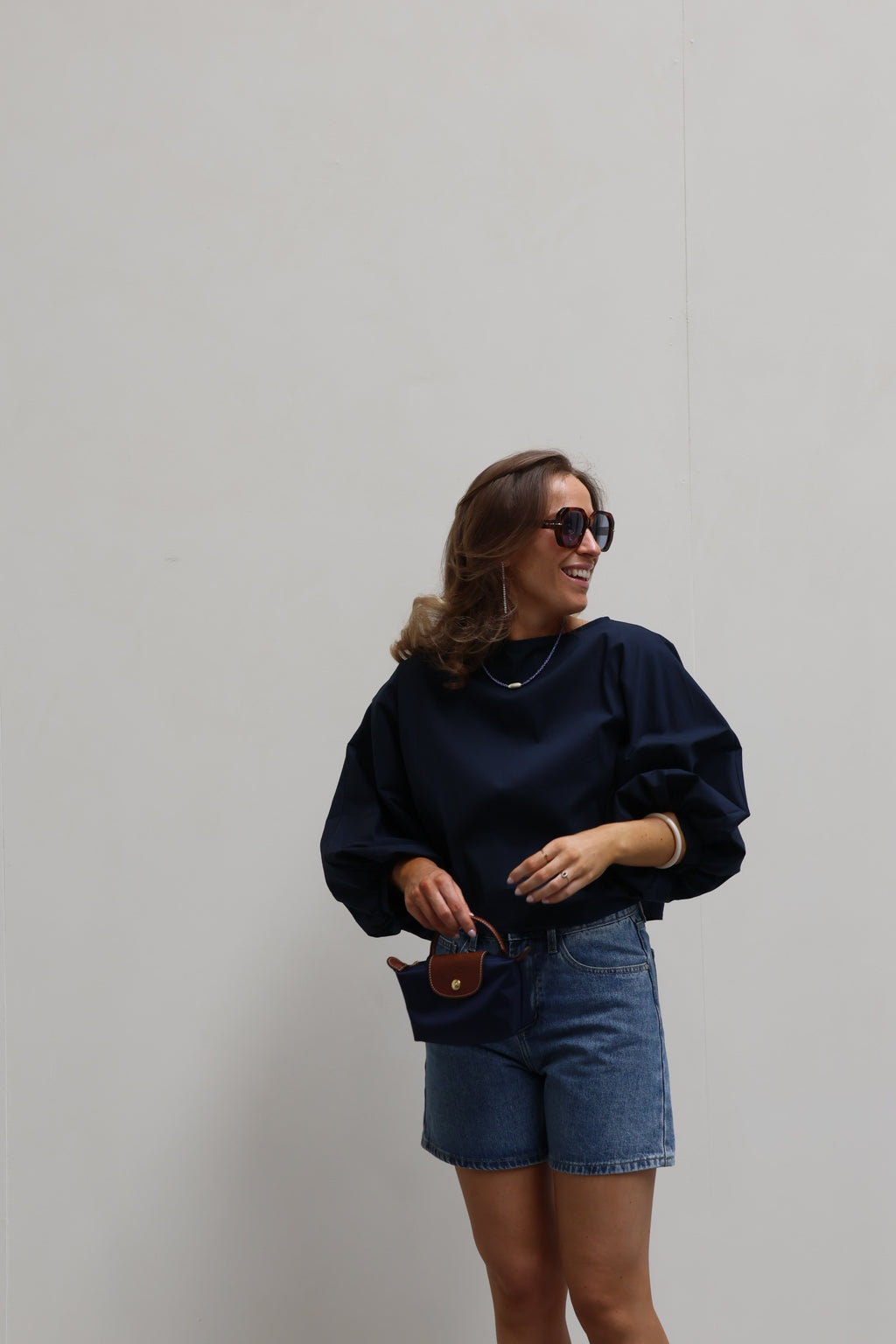 Vive blouse met wijde mouwen marine