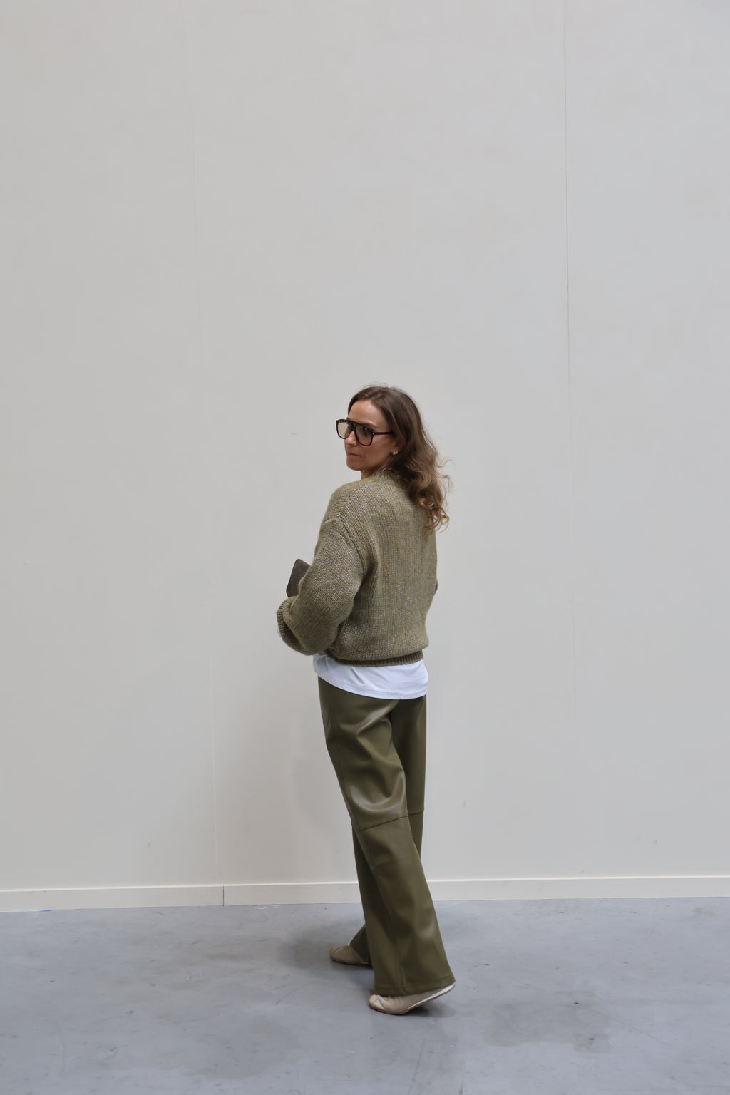 Blair faux leather broek olijfgroen