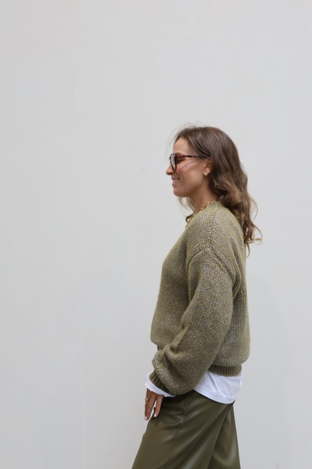 Gaby gebreide trui olijfgroen