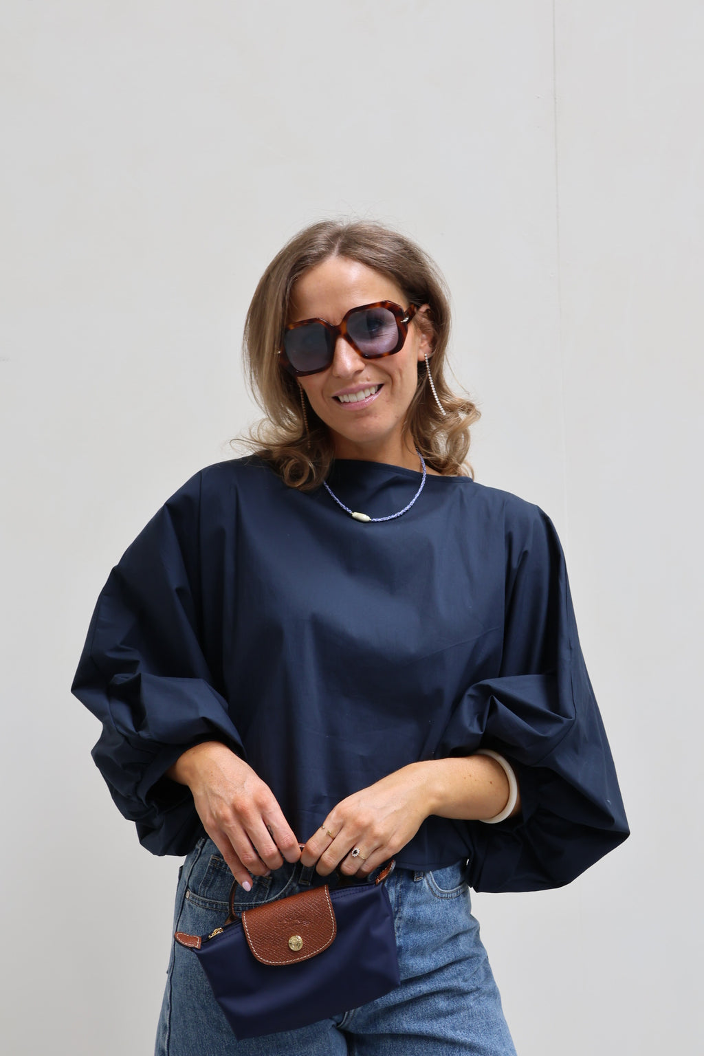 Vive blouse met wijde mouwen marine