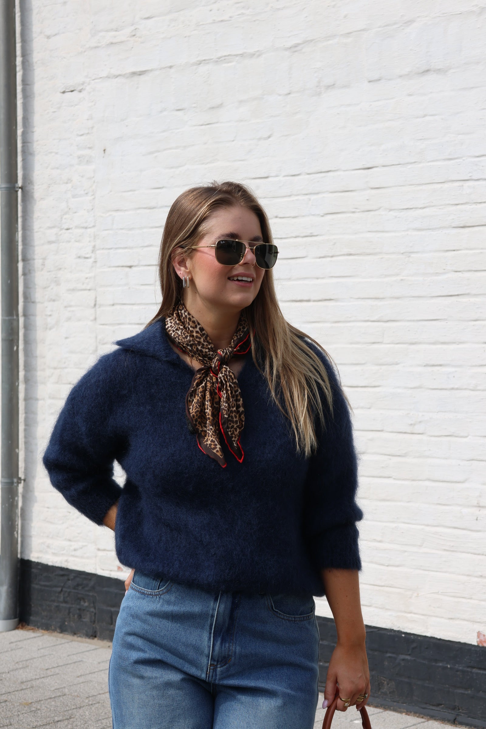 Leonce mohair polo blauw