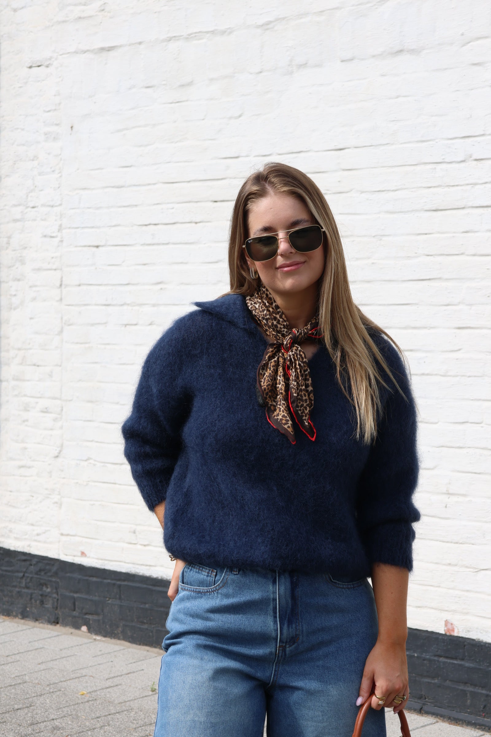 Leonce mohair polo blauw