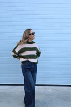 Erica gestreepte fluffy knit met korte mouwen groen