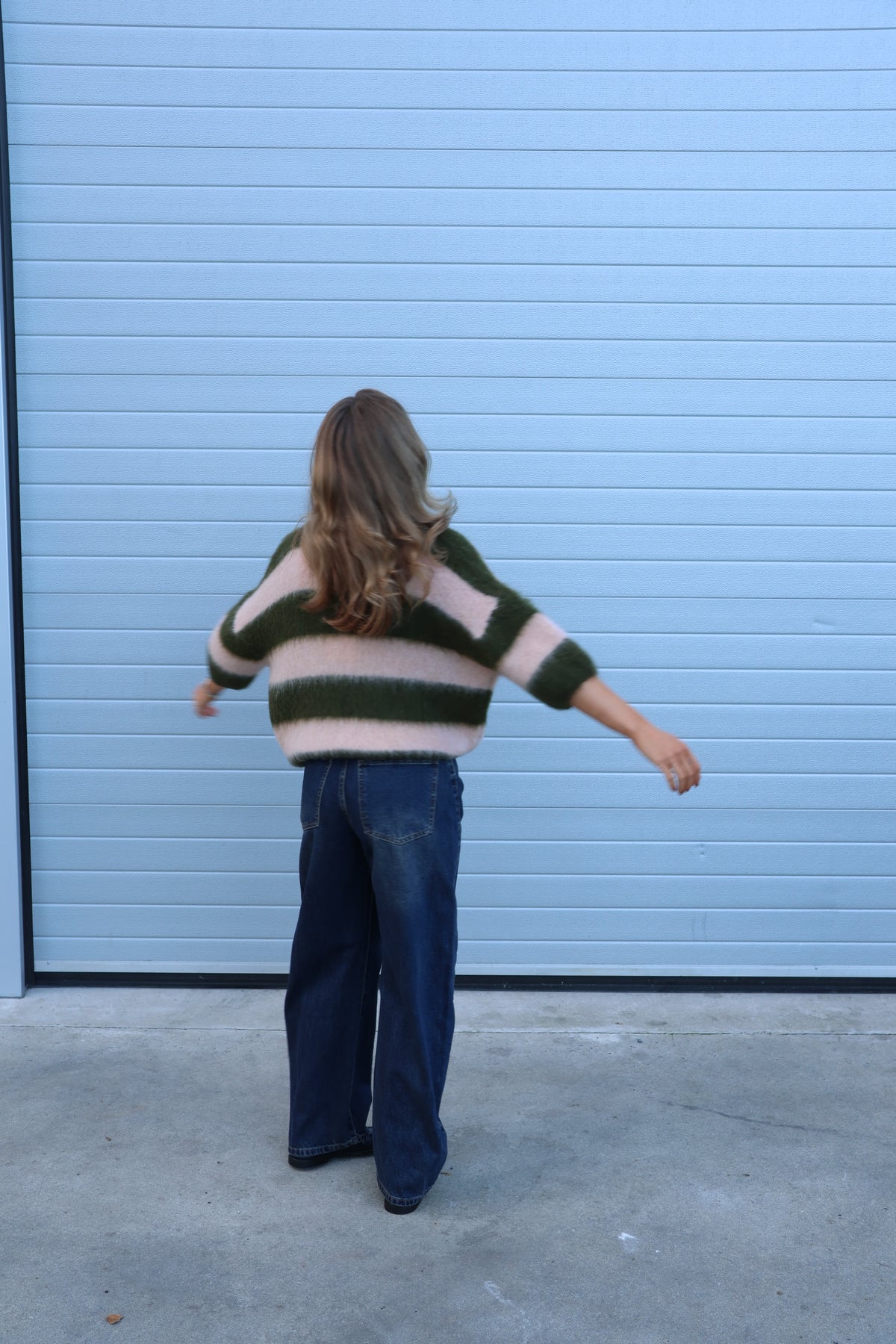 Erica gestreepte fluffy knit met korte mouwen groen