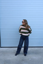 Erica gestreepte fluffy knit met korte mouwen groen