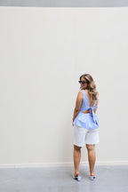 Emilia gestreepte top met open rug blauw/wit