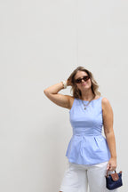 Emilia gestreepte top met open rug blauw/wit