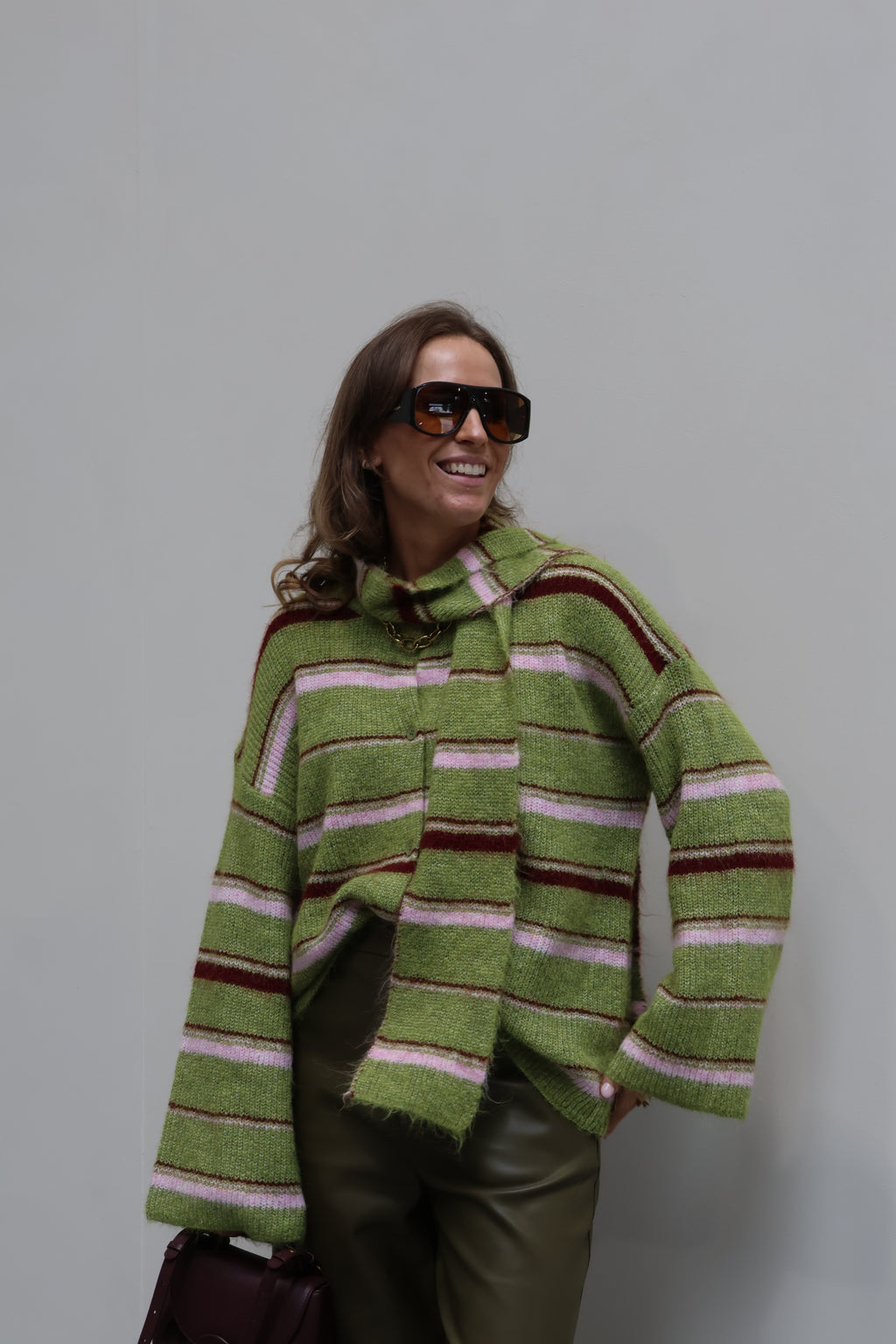 Sam cardigan met sjaal limoengroen