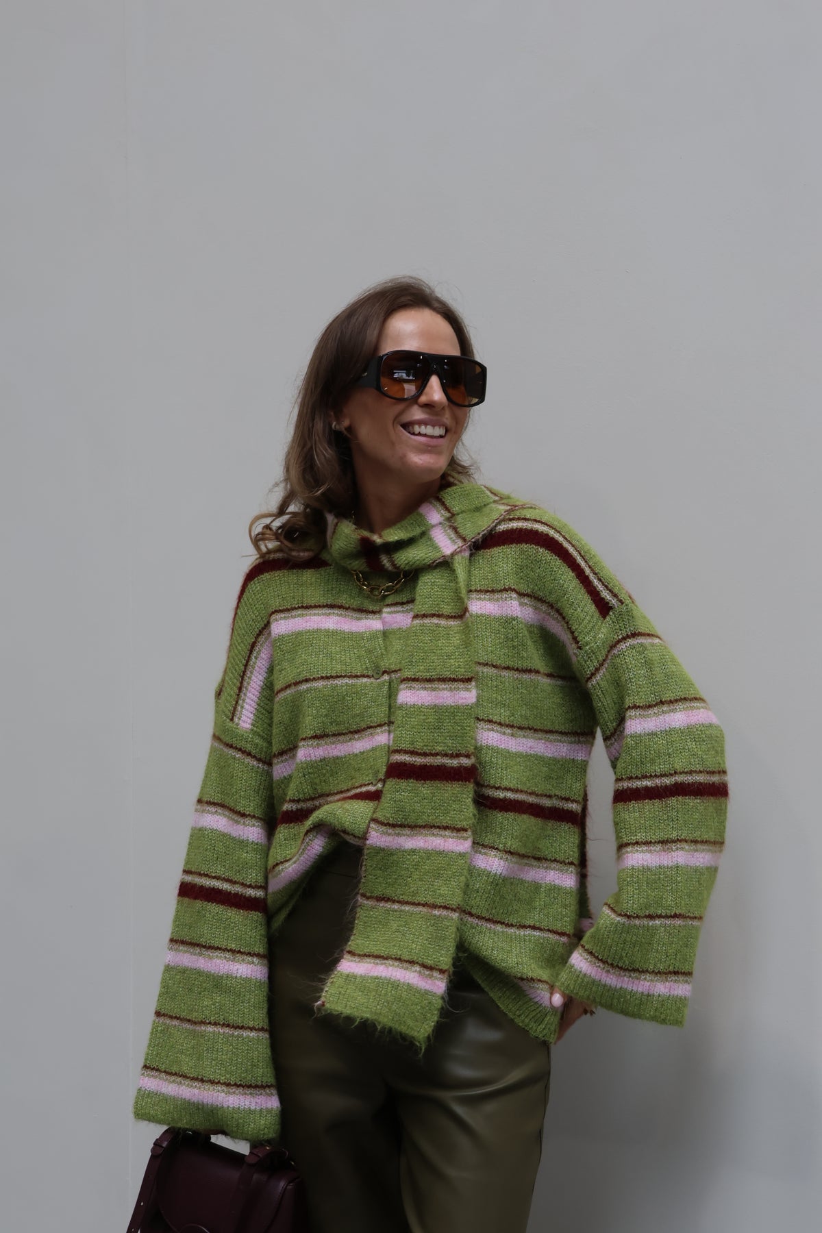 Sam cardigan met sjaal limoengroen