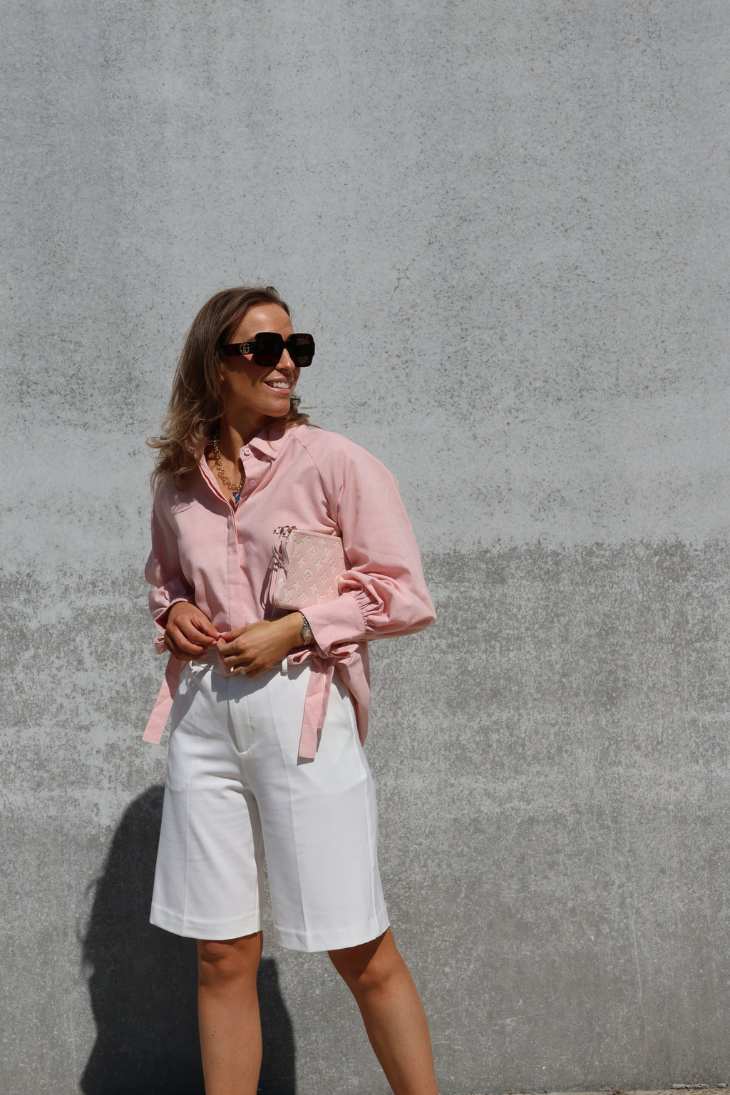 Lola blouse met strikdetail zalmroze