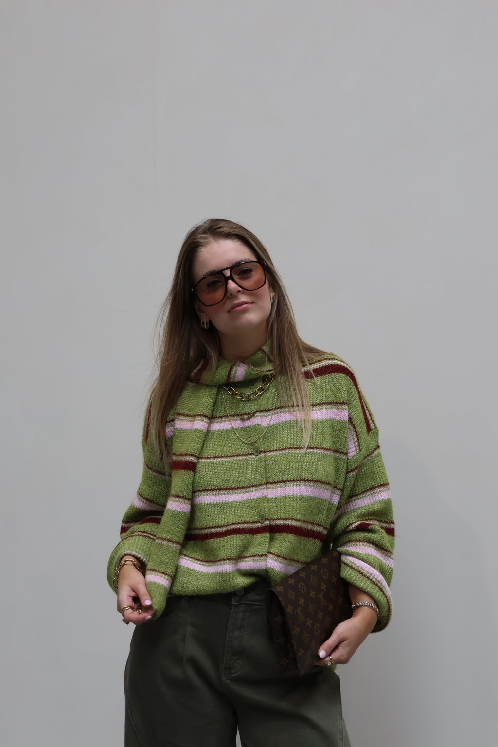 Sam cardigan met sjaal limoengroen