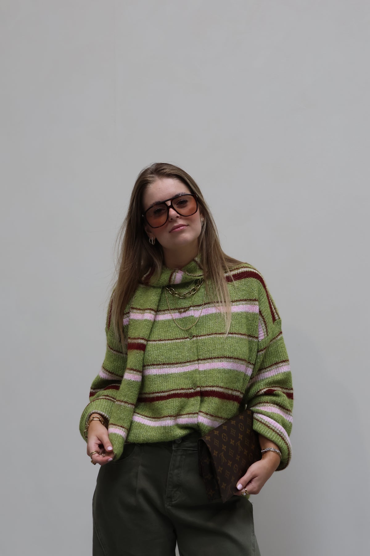 Sam cardigan met sjaal limoengroen