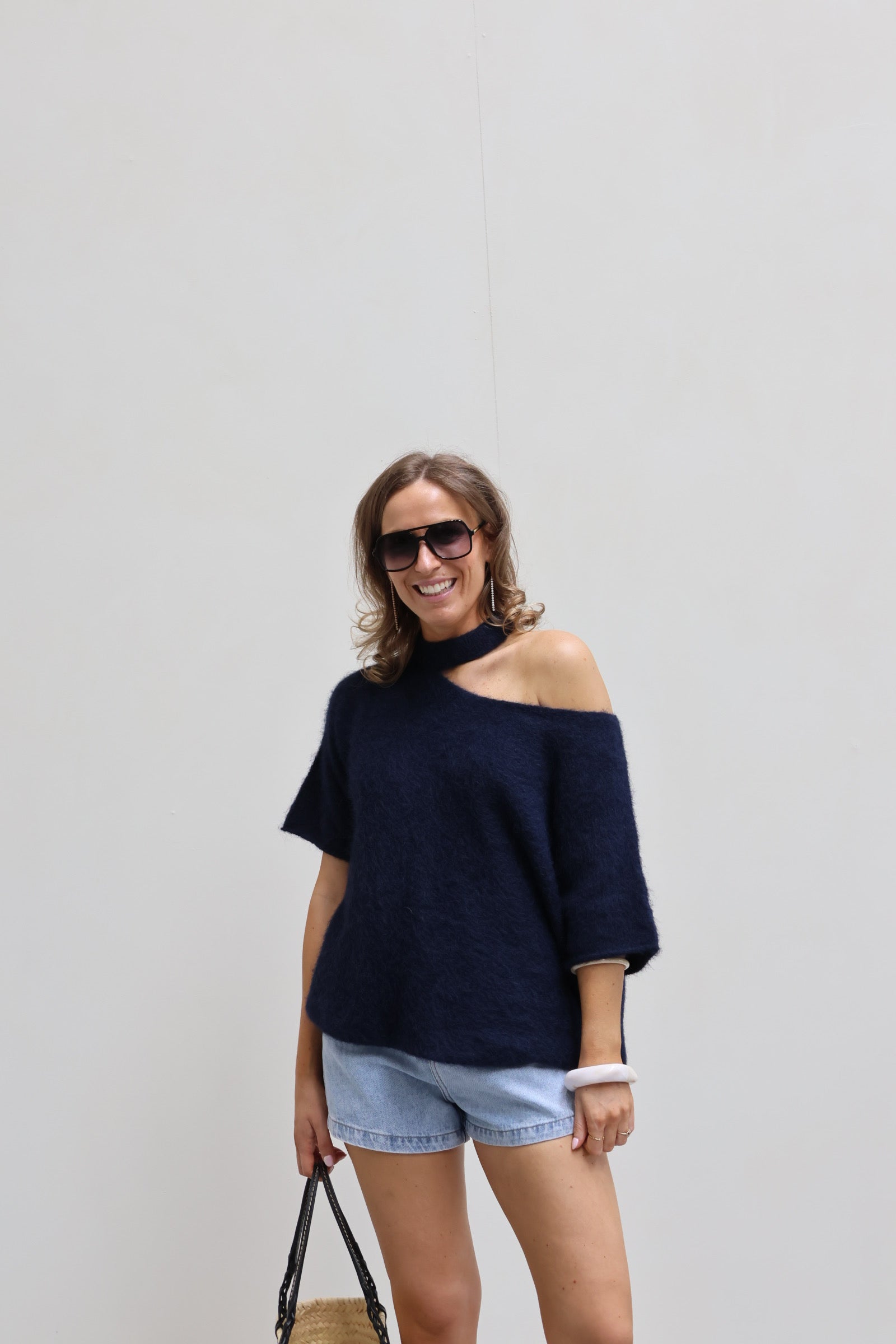 Tille knit met detail marine