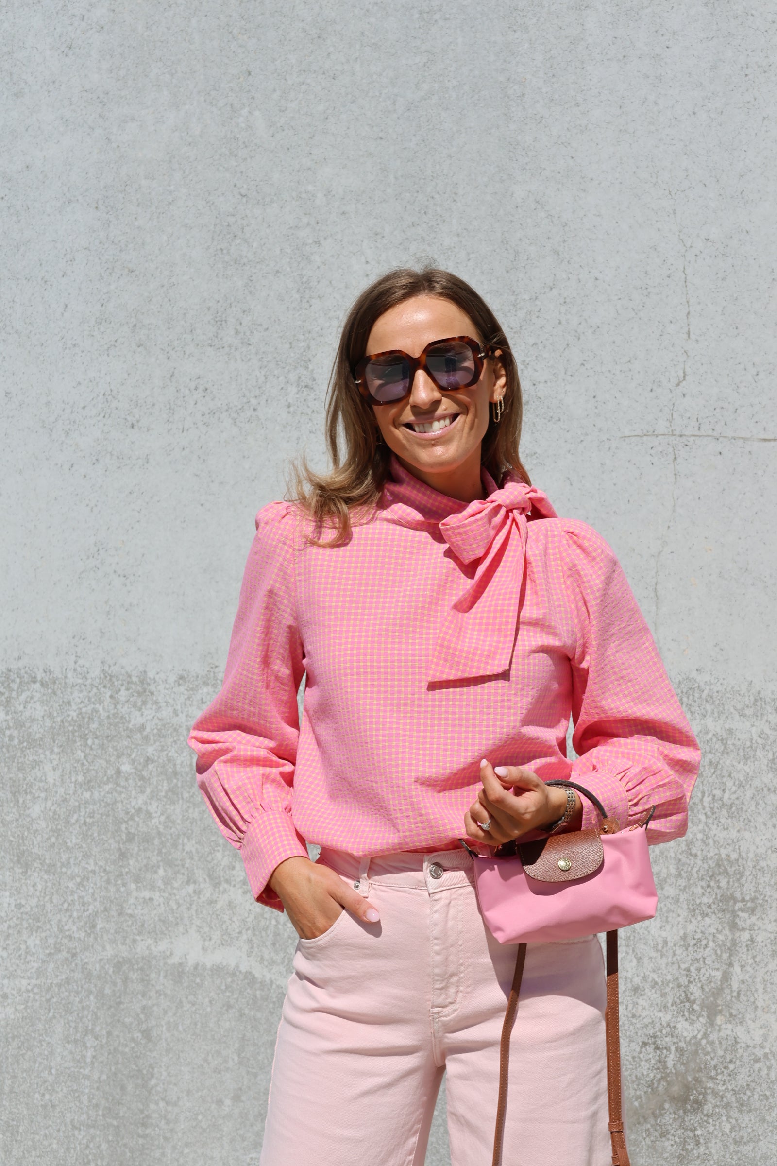 Aude blouse met strik roze/geel