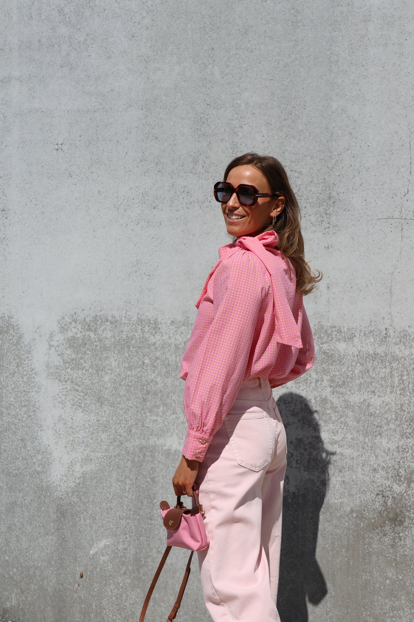 Aude blouse met strik roze/geel