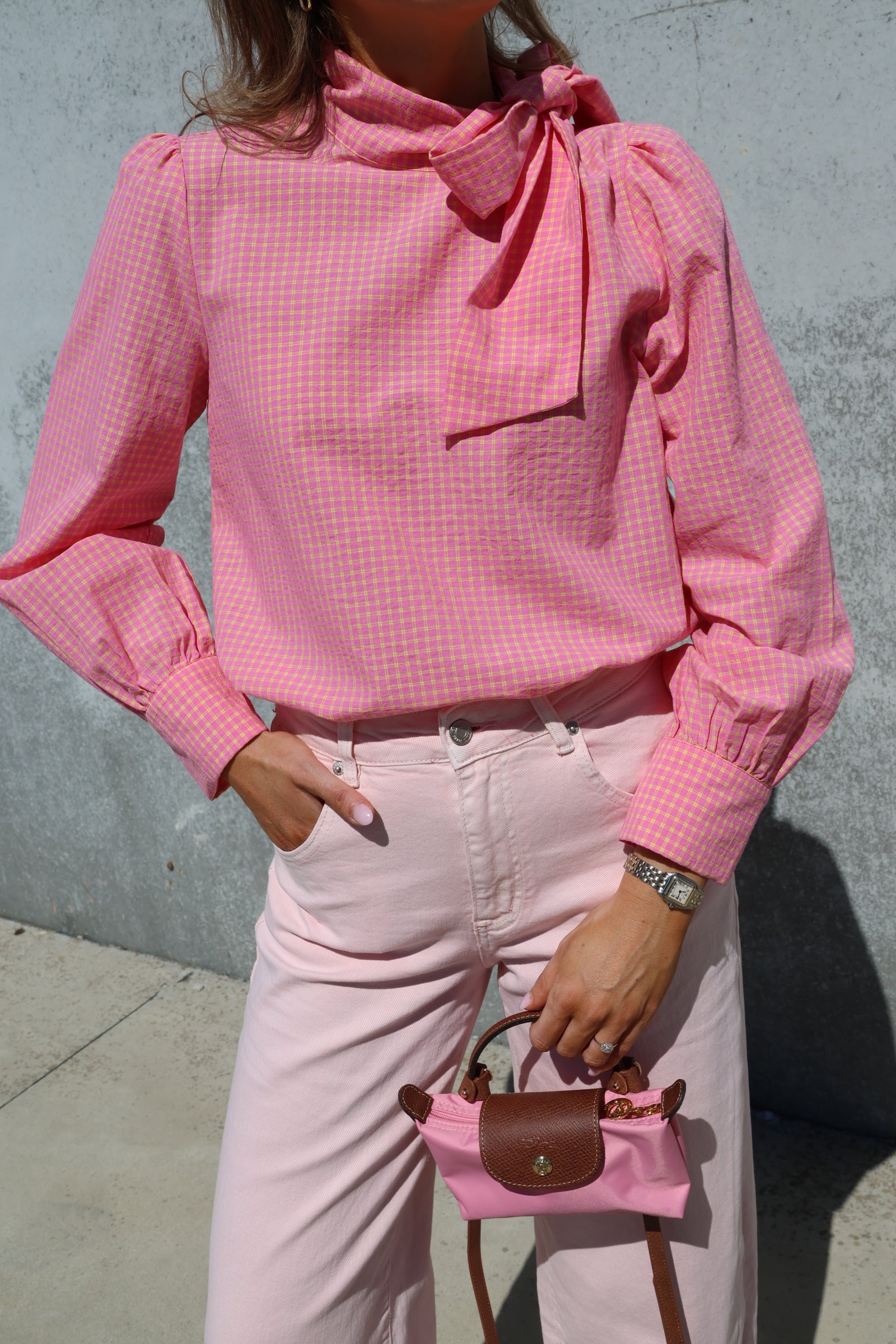 Aude blouse met strik roze/geel